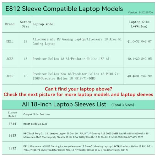 Image of Smatree Elite Laptop Sleeve for 18 inch DELL Alienware m18 R2 Gaming Laptop /Alienware 18 Area-51 Gaming Laptop, Acer Predator Helios 18 /18 AI /18P AI /Neo 18, Protective Laptop Case with Pocket(E812)