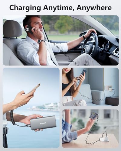 SUNGUY Cavo a Spirale USB C, 1Pezzi 1.2M [Lunghezza comoda: 0.3-0.8M] USB a USB-C e Cavo Dati per Android Auto, CarPlay, iPhone Serie 17/16/15, Galaxy S24 Ultra S23 FE, Google Pixel, Xiaomi - Grigio