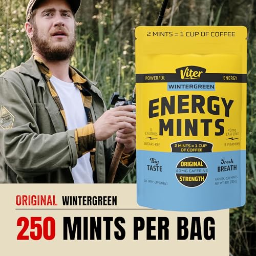 Image of Viter Energy 40mg Caffeine Mints - Sugar Free, B Vitamins, Vegan, Boosts Fast Energized Alert Focus, Caffeinated Nootropic Supplement Pills (Wintergreen Flavor, 8oz, Bulk Bag)