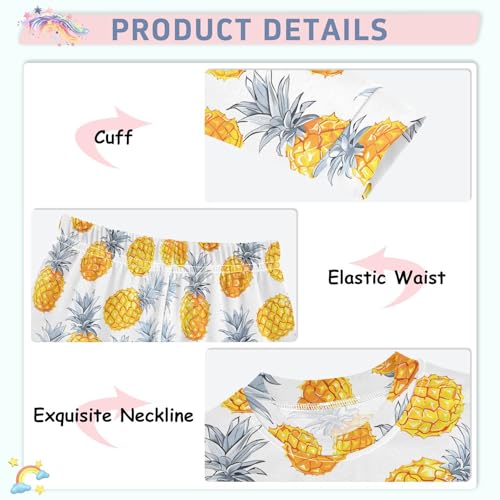 ALAZA White Pineapple Yellow 2 Piece Pajama Set Long Sleeve Top and Pants Sleepwear Unisex4