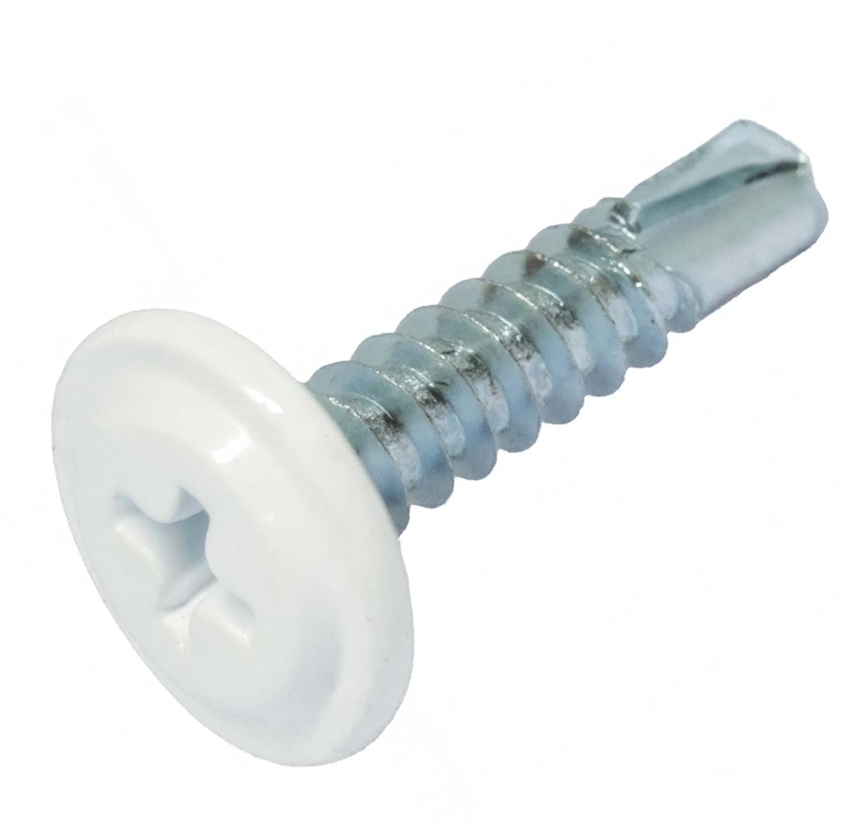 4.2mm x 19mm (Pack of 50) Pure White Painted Self-Drilling Screws with Flange Head Zinc Plated for Metal Sheet Construction Roofing Windows RAL9010 M10EF