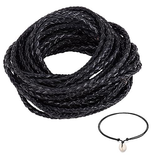 LIANCHEN 10 metros de 3 mm de cordón de cuero trenzado Cordón de cuero trenzado PU Cordón de cuero trenzado vintage Colorfast Adecuado para hacer pulseras llaveros collares y collares de perro (Negro)