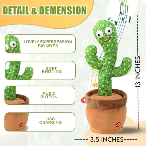 Image of Confidence Dancing Cactus Toy with Music, Singing, Talking & Voice Recording | Interactive Plush Cactus for Kids & Babies | Rechargeable Musical Mimicking Toy for Boys and Girls