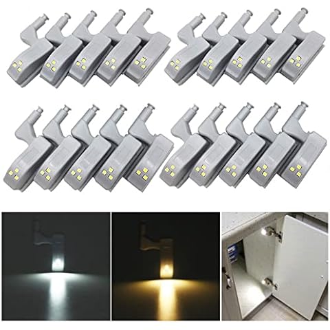 20 PCS 0.25W Hinge LED Sensor Lights for Kitchen Living Room Bedroom Cabinet Cupboard Closet Wardrobe Night Lights (White Light*20) Cover