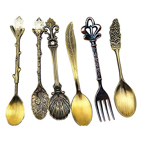 Lhbfcy Aleación De Zinc Cucharillas De Café Vintage Fruta Postre Cucharas Juego De Cucharas De Café Retro Vintage Cucharillas De Café Estereoscópica Cuchara Café Para Café Con Hielo, Batidos-6Piezas Cover