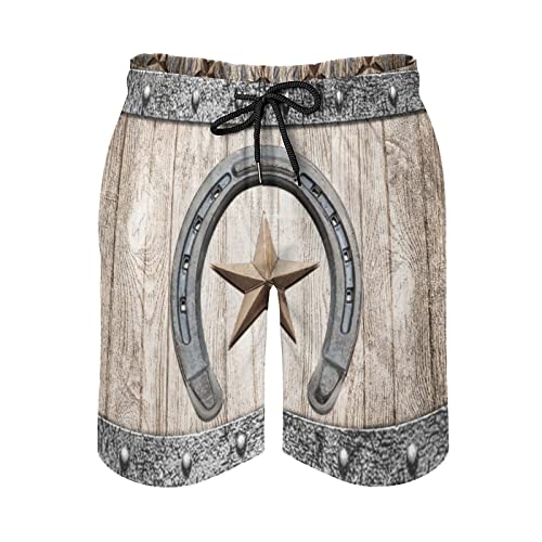 Western Texas Star Horseshoes Mens Swim Trunks Quick Dry Beach Shorts Mesh Lining Swimwear Bathing Suits with Pockets3