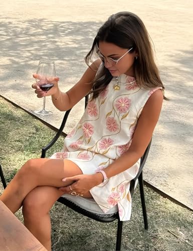 Womens Summer Floral Print Mini Dress Romantic Sleeveless Shift Short Dress Vacation Fairy Dresses3