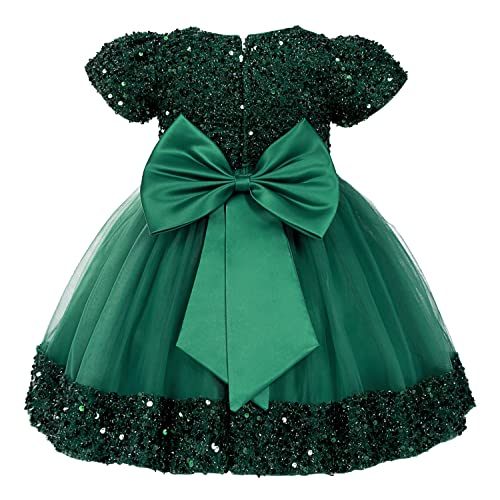 Agqt Baby Girls Sequin Tutu Dress Big Bow-Knot Princess Short Sleeve Dress Lace Birthday Party Elegant Formal Christmas Dress Green Size 12-18 Months #TOP1
