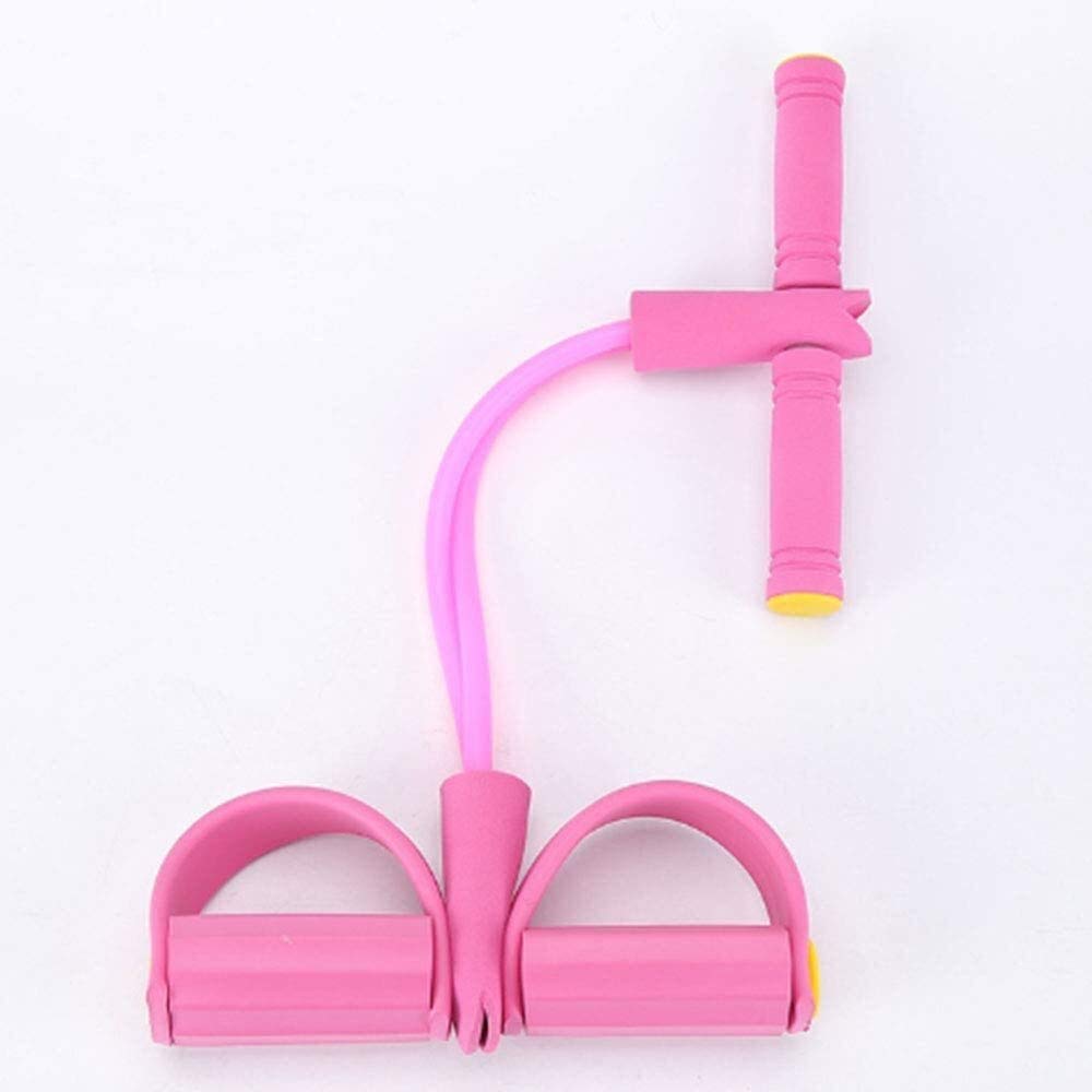 4-Tubes Elastic Leg Exerciser, Abdomen Trainer Sit up Bodybuilding Expander, Pull Rope Fitness Resistance Bands with Foot Pedal, for Home Gym Workouts Pilates Fitness, Women, Men (Color : Pink)