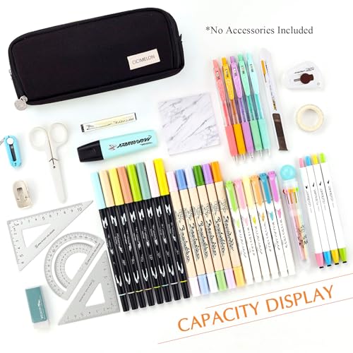 Image of CICIMELON Metal Large Capacity Pencil Case 3 Compartment Pouch Pen Bag For School Teen Girl Boy Men Women (Black), Black, Travel