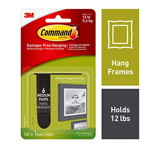 Command 17204BLK 051141331539 Picture Hanging Strips, Medium, Black, 6-Pairs (17204BLK-ES), 6 Count