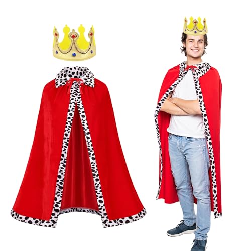 23GUANYI Corona Rey Reina, 130 CM Disfraz Carnaval Hombre, Poncho Mujer con Corona Rey Reina, Carnaval Mujer Capa Disfraces, Fiesta Temática, Juegos de Rol, Actuación en El Escenario