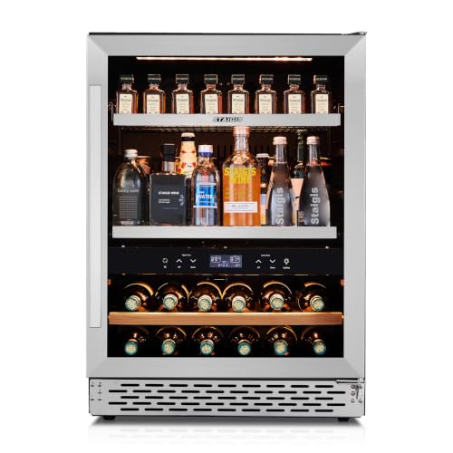 Image of 24 inch Beverage Cooler Refrigerator, 175 Cans Freestanding /Built in Dual Zone Beverage Fridge Glass Door for Home Kitchen