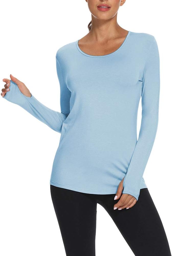 Mippo Womens Soft Long Sleeve Workout Athletic Shirts Long Tunic Tops with Thumb Holes