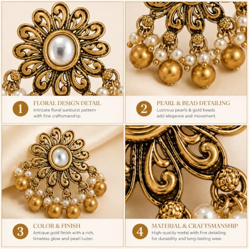 Image of Sayda JewelsGold Plated Antique Traditional Jhumka Earring Indian ethnic Temple design studs Chandbali Style Bridal, Wedding & Festive Jewellery For Women & Girls