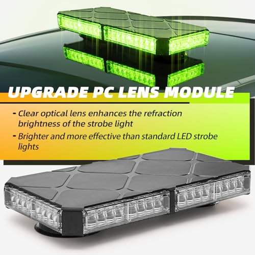 Image of 12 Inch Roof Top Beacon Strobe Lights w /Magnetic Base, Mini LED Warning Traffic Hazard Caution Light Bar for Halloween Work Trucks Vehicles (Green)