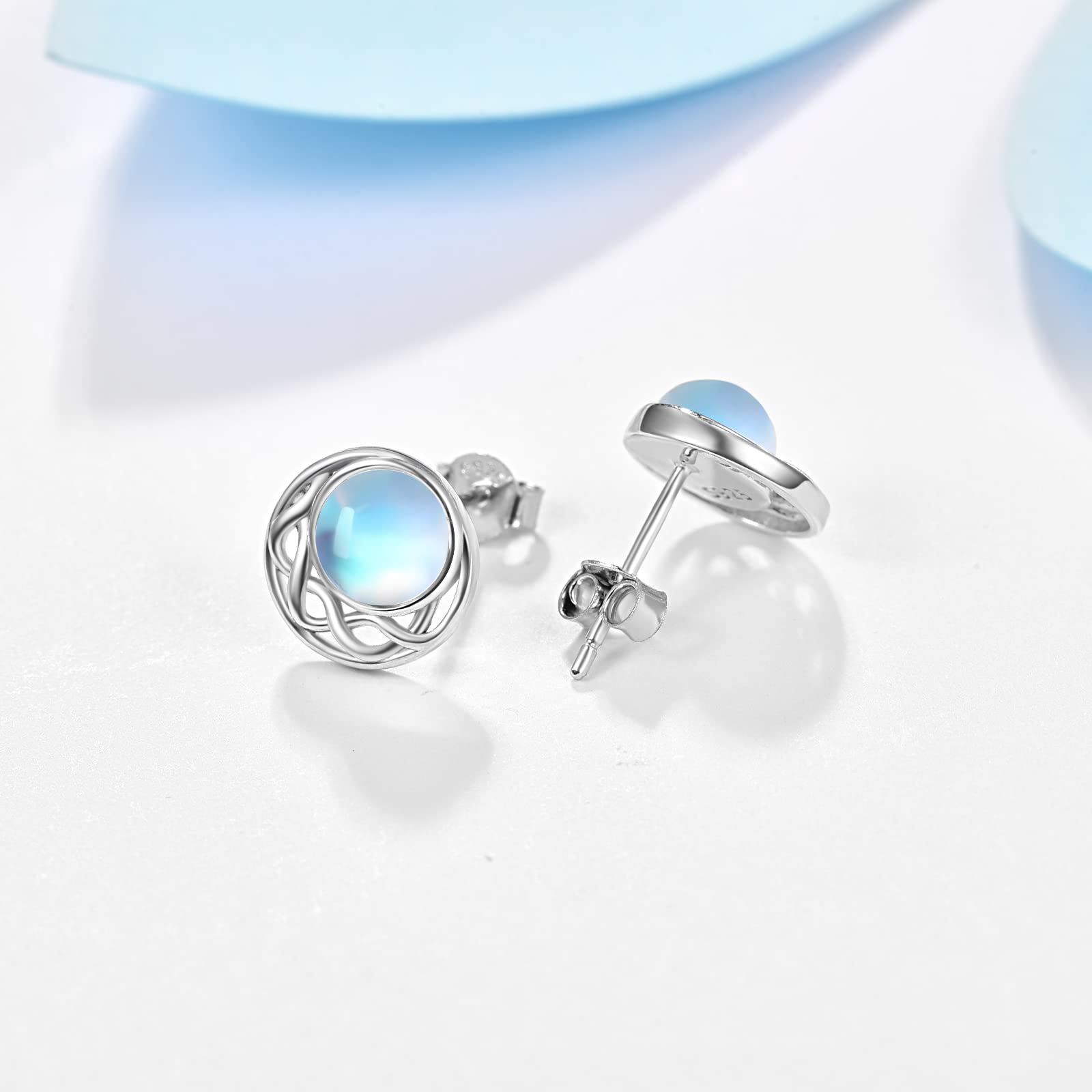 REDSUN Moonstone Earrings 925 Sterling Silver Earrings Celtic/Sun/Candy/Heart/Rabbit/Star Moonstone Stud Earrings Jewelry Birthday Gifts for Women Daughter Girls