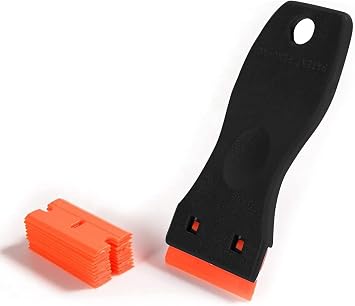 CANOPUS Black Glass Scraper, Plastic Scraper, Double Edge Plastic Razor Scraper with 10 Pcs Blades for Removing Labels, Glue, Paint Stickers and Decals