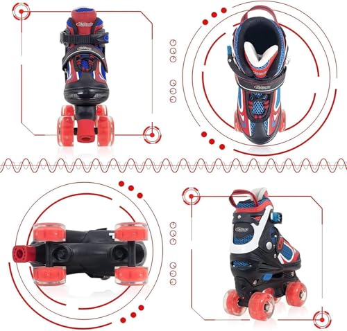 Image of Kids Roller Skates for Boys - Red for Big Kids Age 7 8 9 10 - Adjustable All Light up Wheels Indoor Outdoor Sports Birthday Gift for Son and Grandson