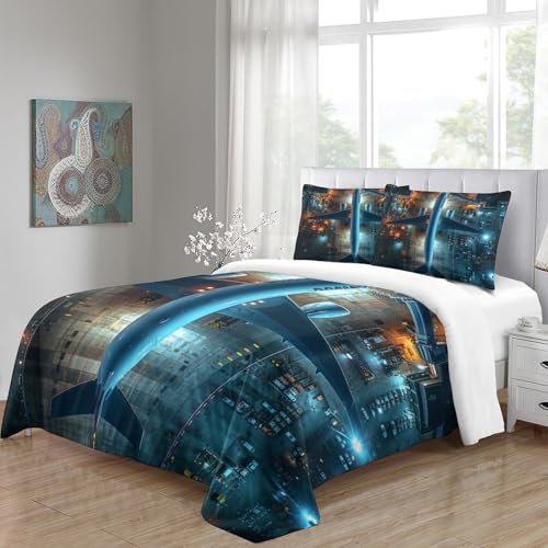 Housse de couette avion imprimé 3D parure de lit microfibre 260x220 - 5