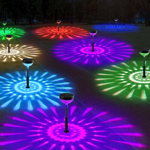 JNOEC 12Pack Solar Pathway Lights Outdoor, Color Changing+8 Fixed Color (Warm White, Cool White, Colored) Solar Lights Outdoor, Bright Solar Powered Garden Light by JNOEC - Used condition - US$73.53