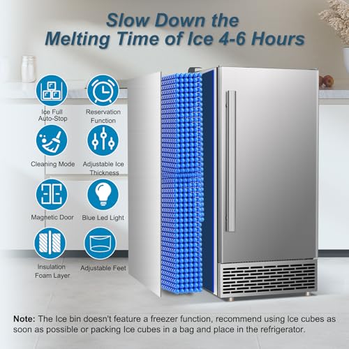 Image of Commercial Ice Maker Machine 120 LBS /24H, 30 LBS Cold Preservation Bin for 4-6H, Undercounter Ice Maker Stainless Steel, 40 Ice Cubes /8-15 Min Ice Machine, Set Ice Thickness, 24H Timer for bar, Cafe