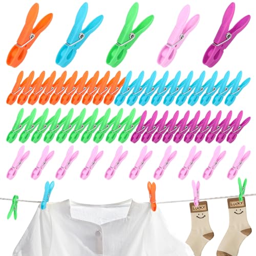 Spyrtb 50 Pz Mollette da bucato, Mollette per Bucato Antisegno, antivento e antiscivolo, forte forza di serraggio, mollette antiscivolo per stendibiancheria o appendiabiti (5 Colori)