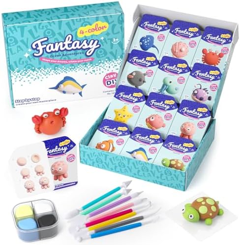 Air Dry Modeling Clay for Kids - Ocean Adventure, 12 Boxes Clay Kit with 9 Tools & Tutorials, Soft DIY Craft Kit for Art Projects, Creative Gift for Boys & Girls Ages 3+