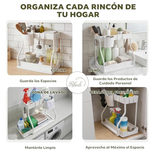 Miniatura 5 de Ribech Soporte De Lavabo De Doble Capa Blanco Con Área Extraíble, Aire Industrial Moderno, Suelo, Adecuado Para Cocina Y Baño
