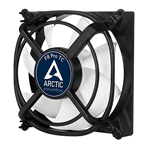 ARCTIC F8 Pro TC - 80 mm, Ventilateur Haute Performance, Ventilateur Boitier, Refroidisseur Silencieux pour Unité Centrale, Support Anti-Vibration, Contrôle par la Température, 500-2000 RPM Noir/Blanc