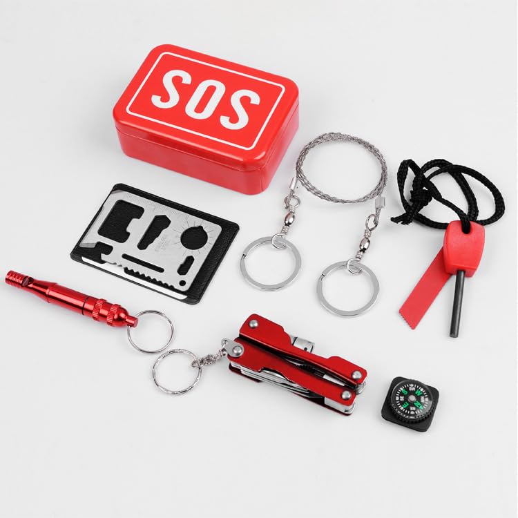 Upven Kit Supervivencia Militar Profesional - 7 + 1 Piezas de Primeros Auxilios y Equipo de Emergencia SOS, Esencial para Aventuras al Aire Libre, Senderismo, Caza y preparación para desastres