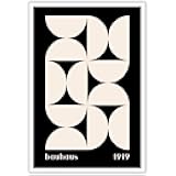 Geometric Patterns Art Posters Black Abstract Mid Century Semicircle Canvas Wall Art Retro Minimalist Bauhaus Exhibition Prints Painting For Living Room Bedroom Dorm Wall Decor 24x36 in Unframed