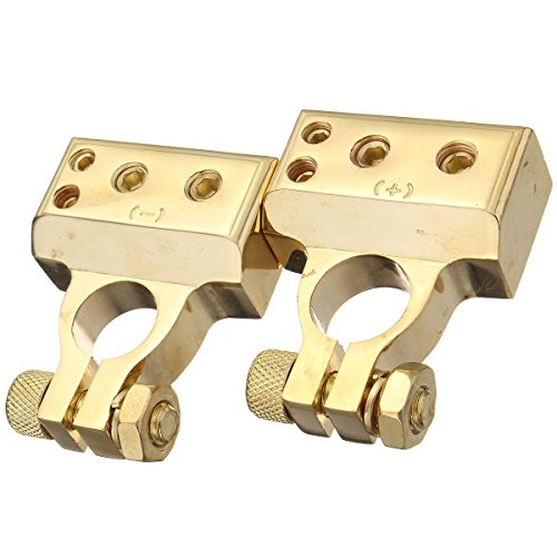 Audew 2 Pcs 4/8 Awg Positive Negative Battery Terminal Platinum Gold Auto Car