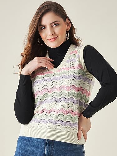 Image of Modeve Printed V Neck Sleeveless Sweater for Women||Winterwear||