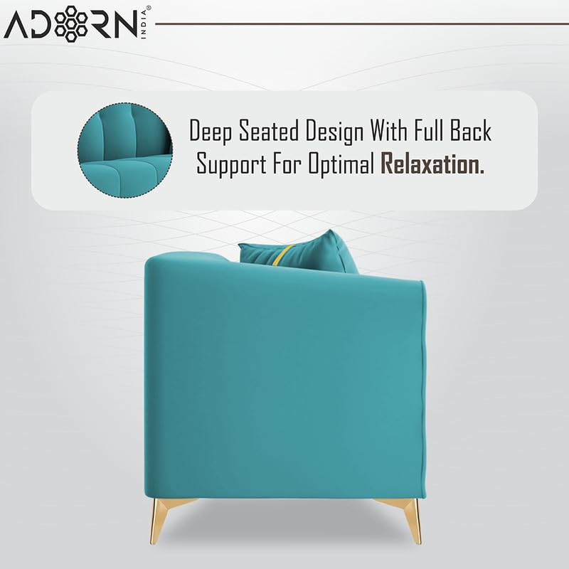 Image of Adorn India Premium Mystic - 3 Years Warranty - 3+1+1 Sofa Set Velvet Suede Fabric - Aqua Blue