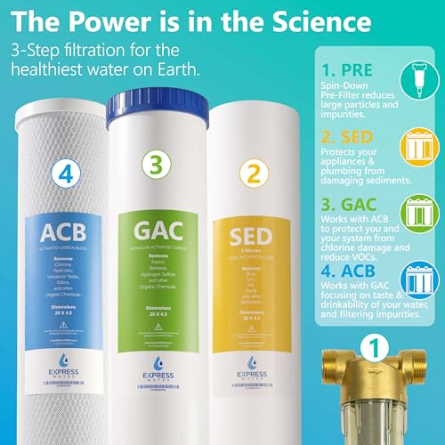 Image of Express Water Whole House Water Filter System | ESSENTIAL | 3 Stage Whole Home Filter, Top-Tier Filters Produce Overachieving H2O, Significantly Reduces Chlorine & Sulfur Smell /Taste, Healtheir Skin