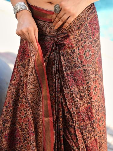 Image of Womanista Ready to Wear Cotton Blend one Minute Saree for Women | farewell saree for girls | latest sarees collection 2026 | stitched saree ready to wear