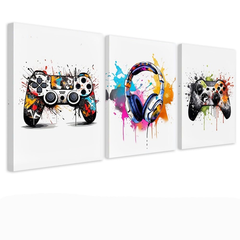 Kepuarm 3Pcs Gamer Posters Jeu Vidéo Déco, Affiche de Jeu avec Cadre, Decoration Murale Chambre Gaming, Art Toile Peinture Photo pour Garçons Chambre, dortoir (30 x 40 cm) (12x16 inch)