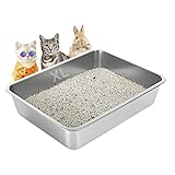 Cajas de Arena para Gatos de Acero Inoxidable,Bandeja higiénica de arena metálica con Lado Alto para Gato Grande para...