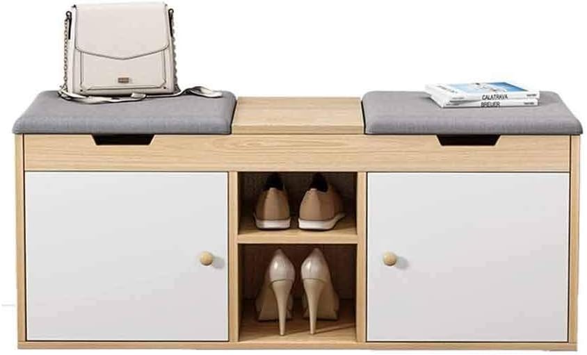 Shoe Rack Wooden Shoe Rack Storage Compartment Organizer with Upholstered Seat Corridor Bench Living Room Bedroom(D)