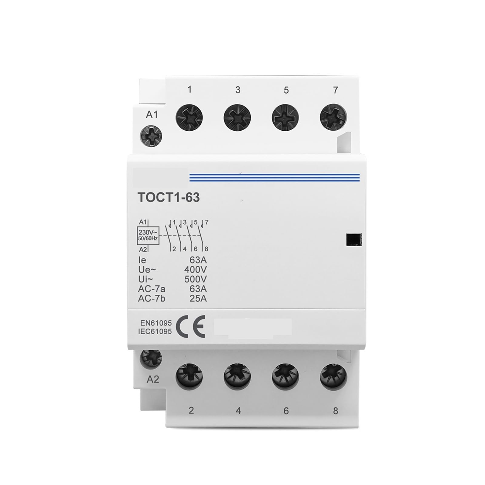 TOCT1 4P 40A 2NC 2NO 220V 400V ~ 50/60Hz Contacteur modulaire CA pour la maison avec rail DIN (63A, 2NO2NC)