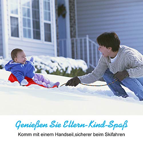 ISUDA Bob Schlitten Kinder Lenkschlitten Lenkbob - Kinderschlitten Schneebob Skibob Rodel für Kinder, Kunststoffrodel Kinder mit 2 Griffe, Bremshebel, Langem Kordelzug - Sicherer und Stabilitäter - 4