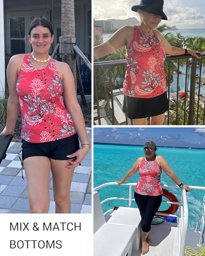 Holipick High Neck Tankini Top Bathing Suit Tops for Women Tummy Control Tank Tops Swimsuits Red Floral XL