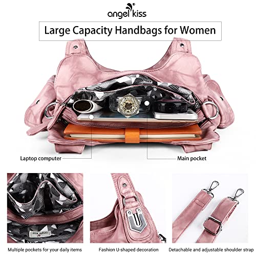 Image of Angel Kiss Purses and Handbags for Women Washed Vegan Leather Crossbody Hobo Satchel Shoulder Tote Purse