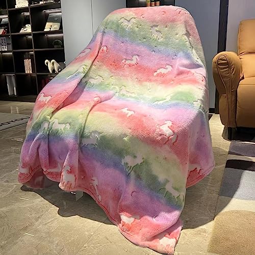 Situhaonan Einhorn Decke Glow In The Dark Kinder Kuscheldecke Flauschig MäDchen Geschenke 3 4 5 6 7 8 9 10 11 12 Jahre Geburtstag Couch Sofa üBerwurfdecke Fleecedecke Zimmer Deko Wolldecke