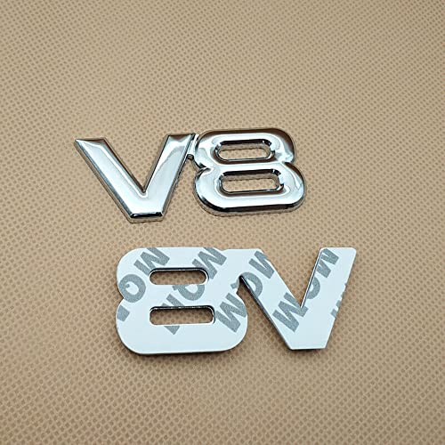 Image of 2pcs Metal Chrome V8 Vntage Car Trunk Tailgate Rear Emblem Badge Decal Stickers (Silver)