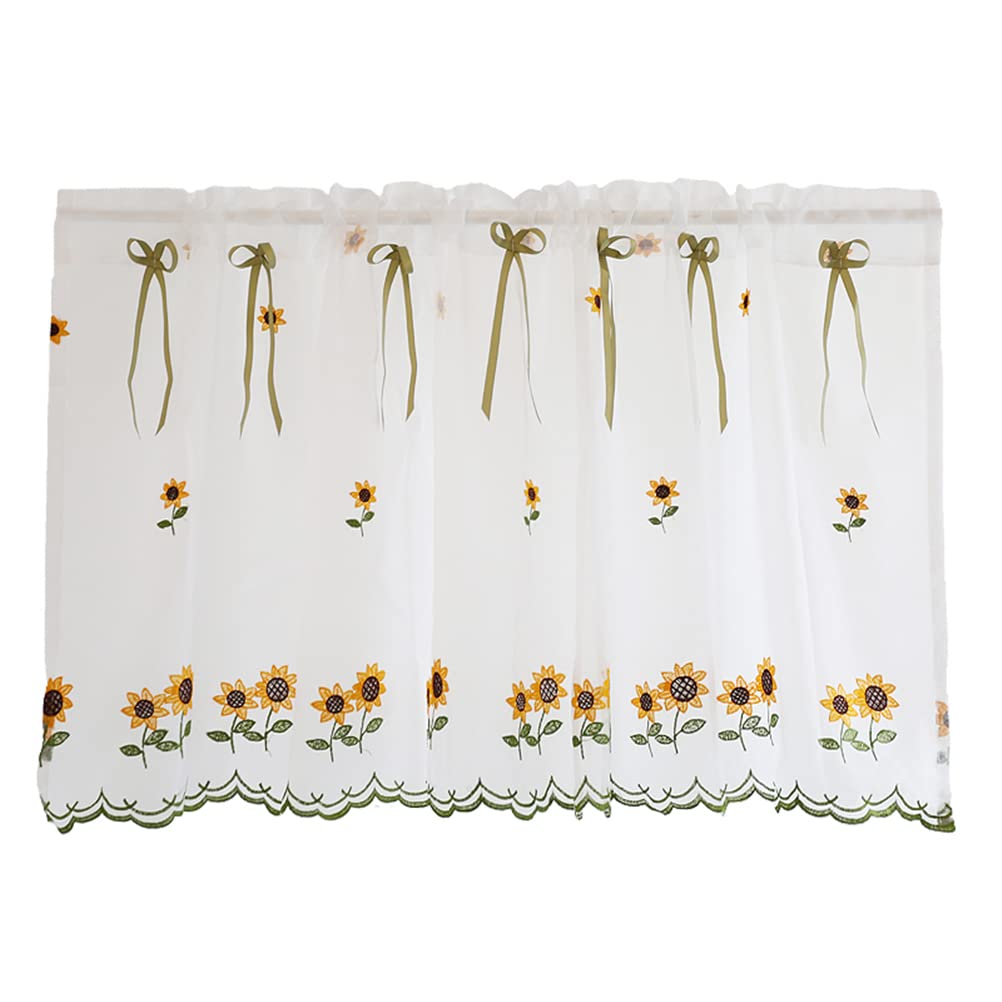 ROHCGHC Short curtain, Sheer Valance Curtain,Embroidery Floral Kitchen Voile Short Romantic Window for Balcony Cafe Bistro Bathroom(W x H 200 x 20cm)