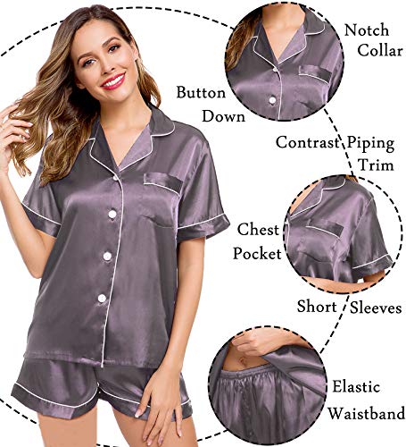 Image of LecGee Womens Silk Satin Pajamas Set Button Down Sleepwear Loungewear