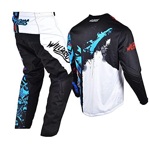Willbros Jugend Jersey Hose Combo Kinder MX Motocross Getriebesatz Kinder Rennanzug Offroad MTB ATV Motorrad Jungen Mädchen Blau YXL