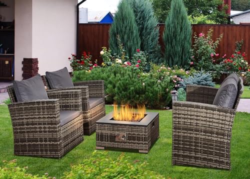 BUYEREMPIRE 4 Piece Rattan Garden Furniture Set 1 Double Seat Sofa, 2 Armchairs And 1 Gas Fire Pit Table Design Indoor & Outdoor Lawn Patio Wicker Conservatory Sofa Set BUYEREMPIRE 4 Piece Rattan Garden Furniture Set 1 Double Seat Sofa, 2 Armchairs And 1 Gas Fire Pit Table Design Indoor & Outdoor Lawn Patio Wicker Conservatory Sofa Set